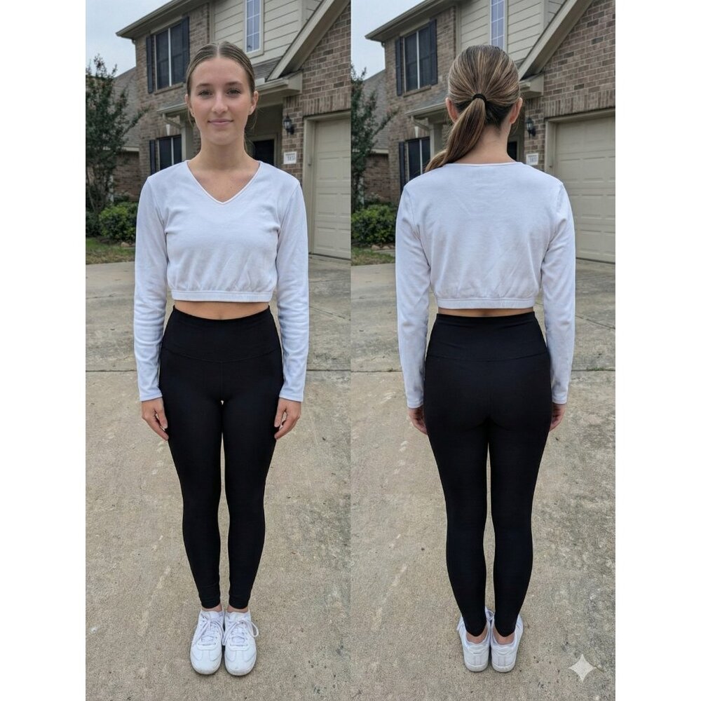 Chasse White Cheerleading Midriff Bodyliner Long Sleeve V-Neck Crop Top Adult M